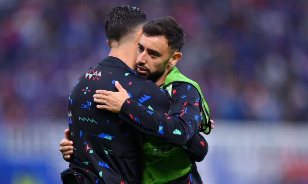 Bruno Fernandes et Cristiano Ronaldo à l'entrainement