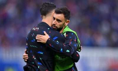 Bruno Fernandes et Cristiano Ronaldo à l'entrainement